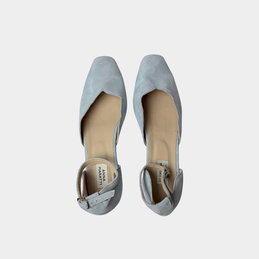 Anna Maratti Light Blue Suede Ankle-Strap Ballet Kitten Heel Size 40